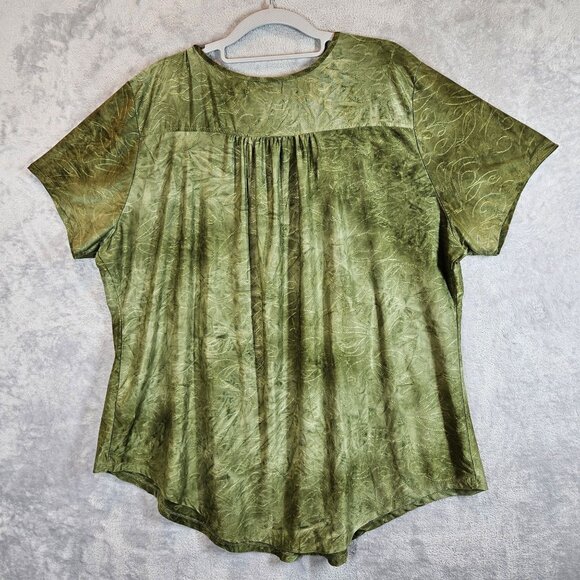 Shannon Ford Tunic Top Womens 2X Green Short Sleeve Pleated flowy slinky office - Picture 2 of 12